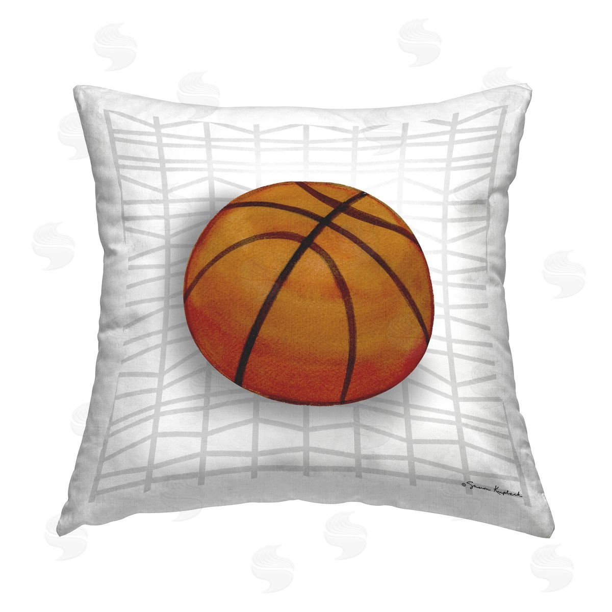Sharon Kuplack Basketball on Geometric Printed Plush Polyester Throw Pillow