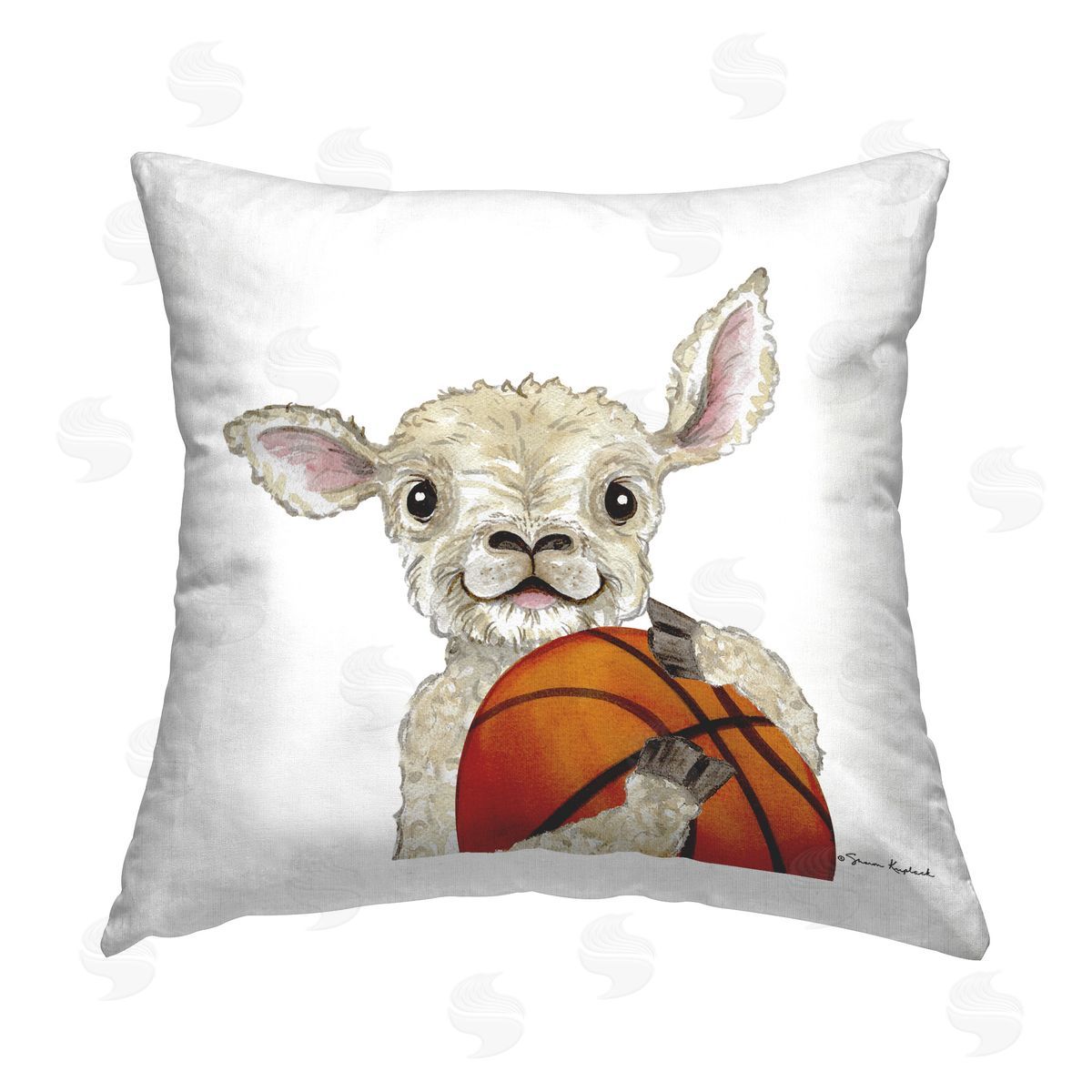 Sharon Kuplack Sheep with Basketball Printed Plush Polyester Throw Pillow