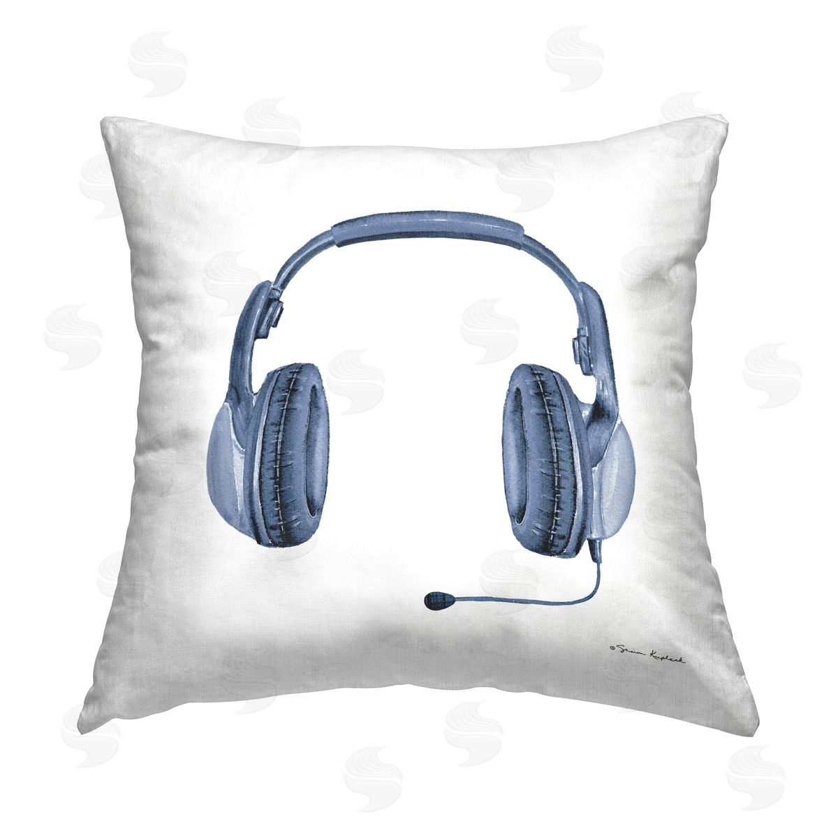 Sharon Kuplack Blue Gamer Headset Printed Plush Polyester Throw Pillow