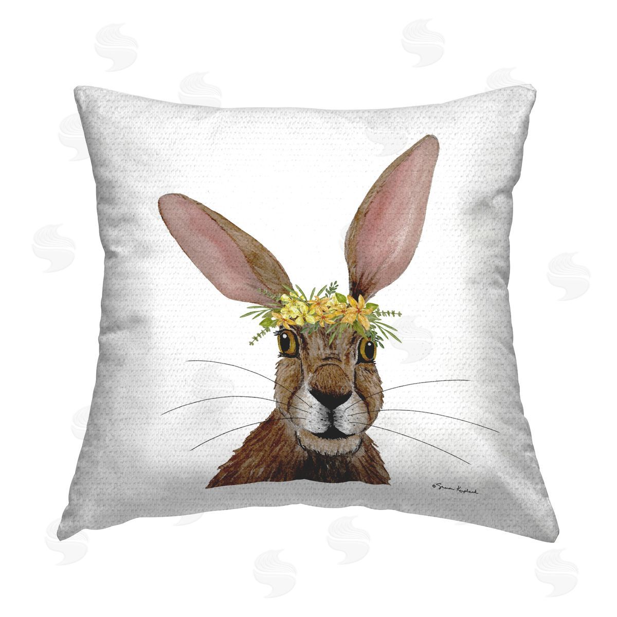 Sharon Kuplack Hare with Flower Crown Outdoor Quick-Dry Polyester Printed Throw Pillow