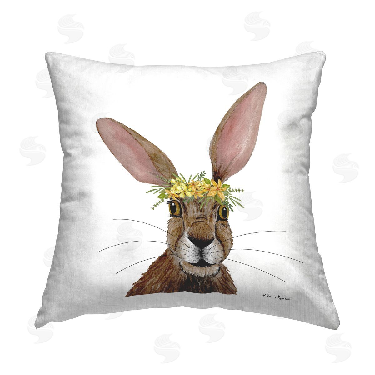 Sharon Kuplack Hare with Flower Crown Printed Plush Polyester Throw Pillow