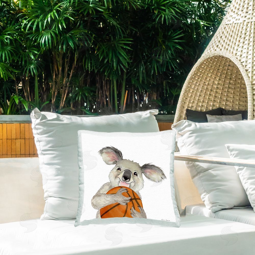 Sharon Kuplack Koala with Basketball Outdoor Quick-Dry Polyester Printed Throw Pillow in Back Yard