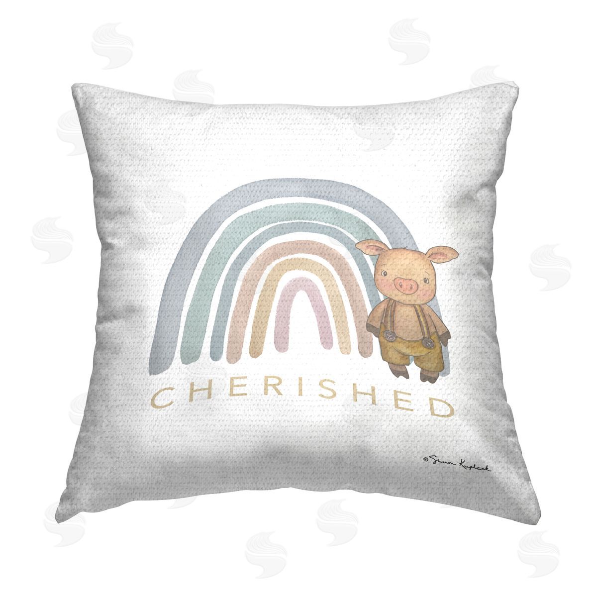 Sharon Kuplack Cherished Pig & Rainbow Outdoor Quick-Dry Polyester Printed Throw Pillow