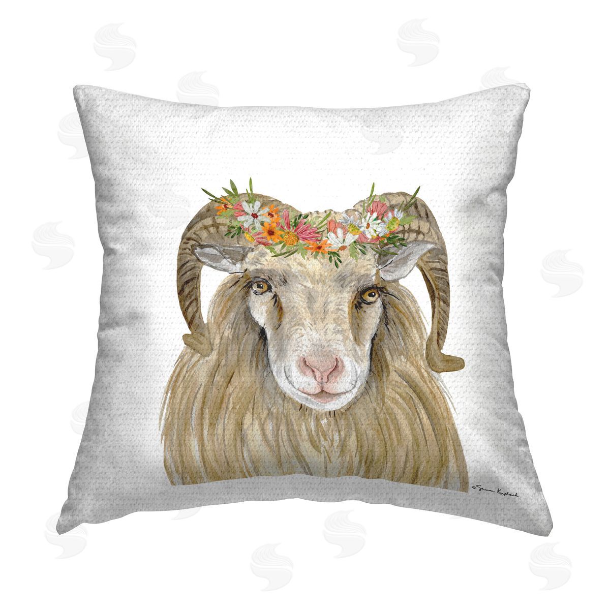 Sharon Kuplack Sheep with Flower Crown Outdoor Quick-Dry Polyester Printed Throw Pillow