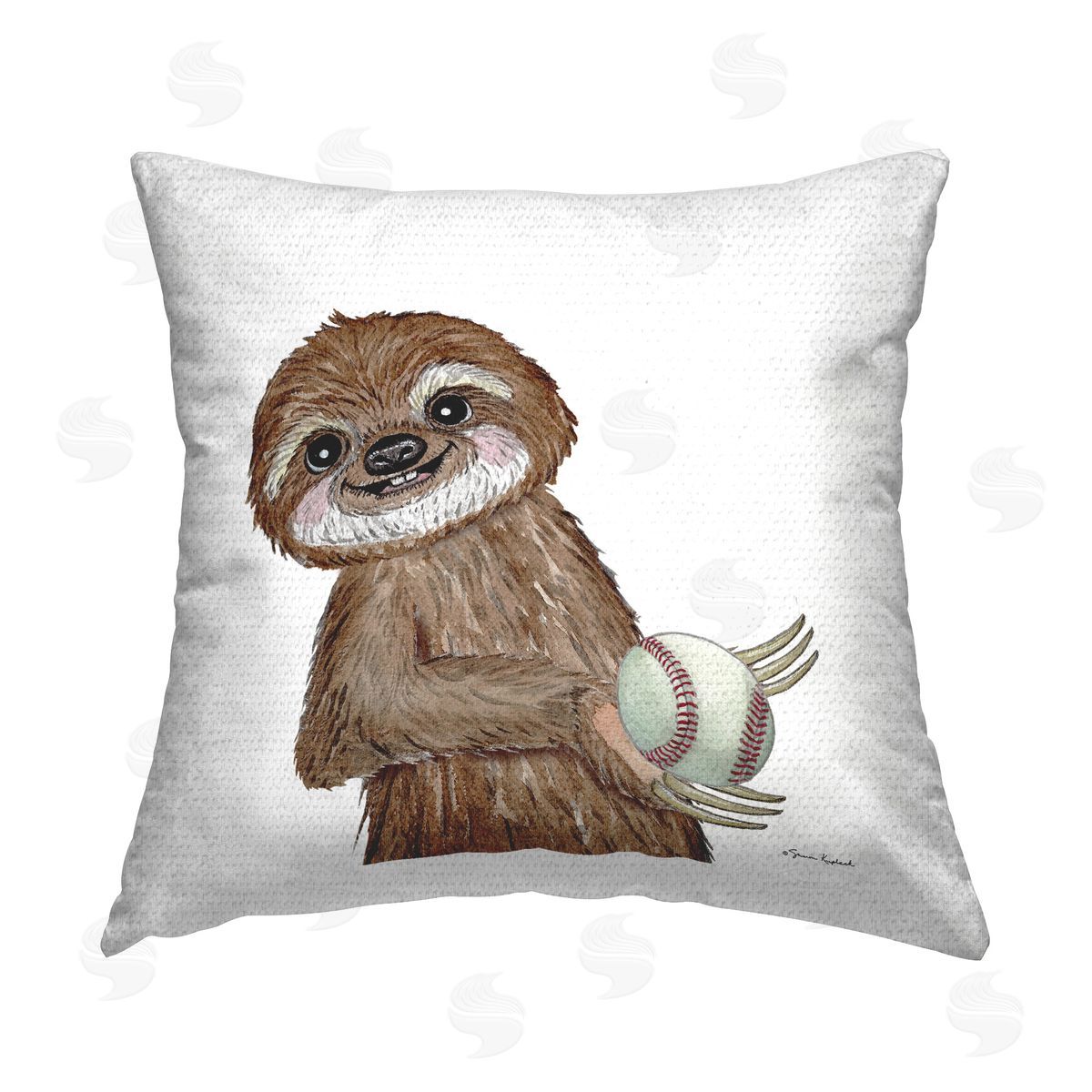 Sharon Kuplack Sloth Holding Baseball Outdoor Quick-Dry Polyester Printed Throw Pillow