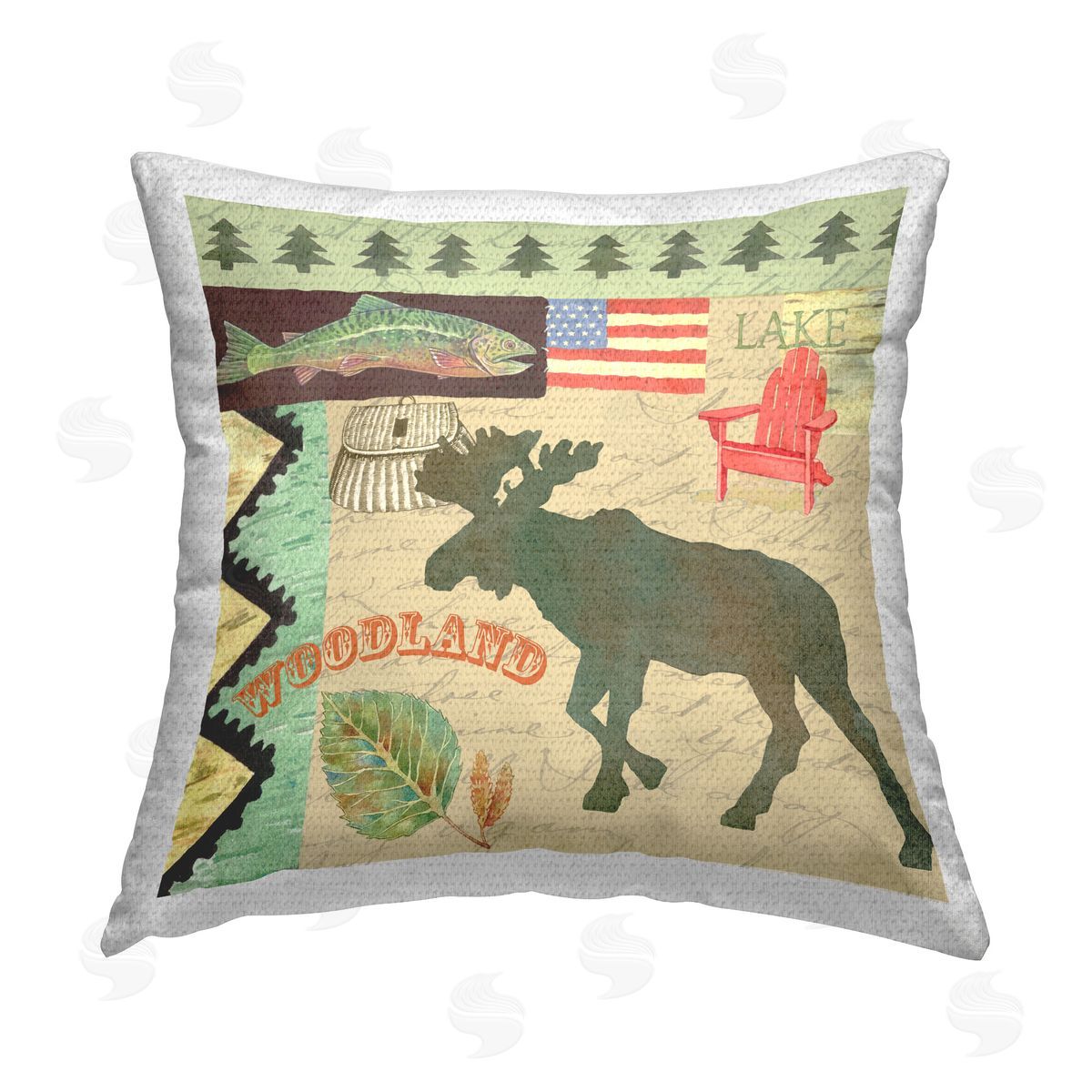 Andrea Tachiera Woodland Moose Collage Outdoor Quick-Dry Polyester Printed Throw Pillow