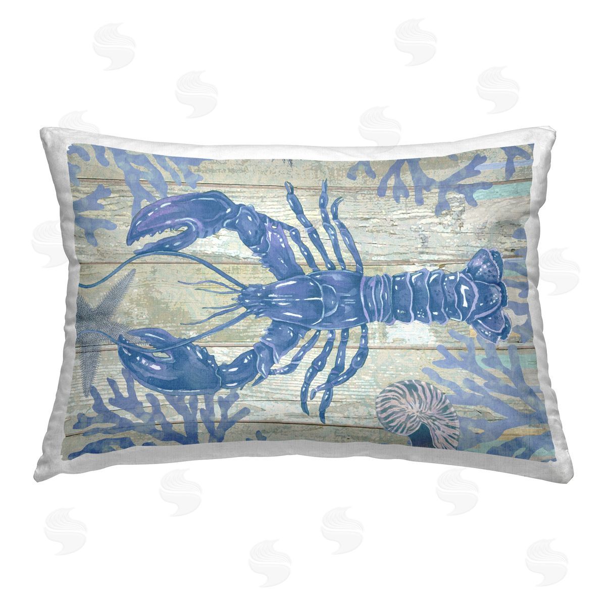 Andrea Tachiera Rustic Blue Lobster Printed Plush Polyester Throw Pillow
