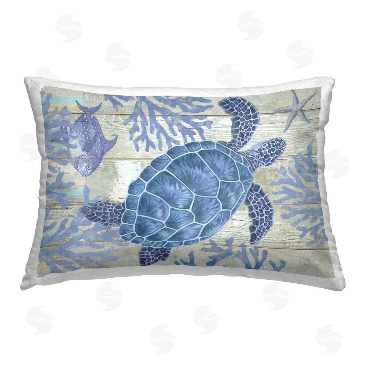 Andrea Tachiera Rustic Blue Turtle Printed Plush Polyester Throw Pillow