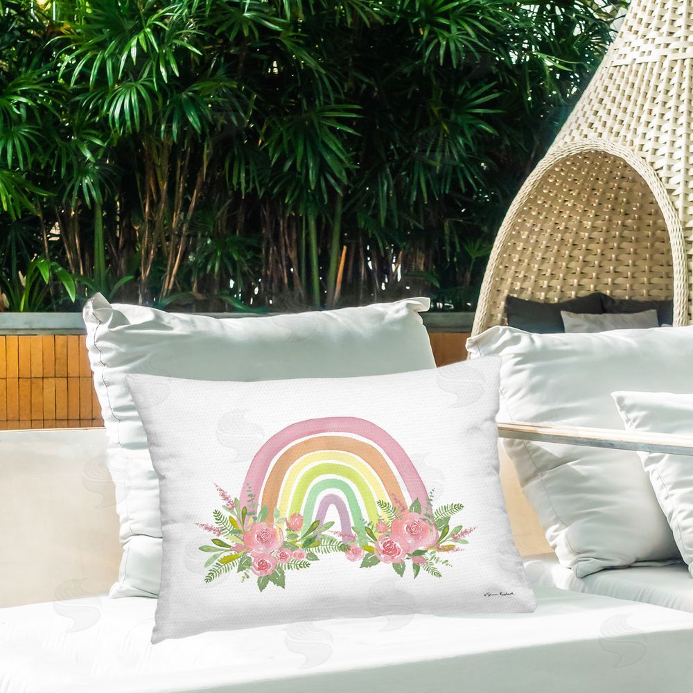 Sharon Kuplack Floral Pastel Rainbow Outdoor Quick-Dry Polyester Printed Throw Pillow in Back Yard
