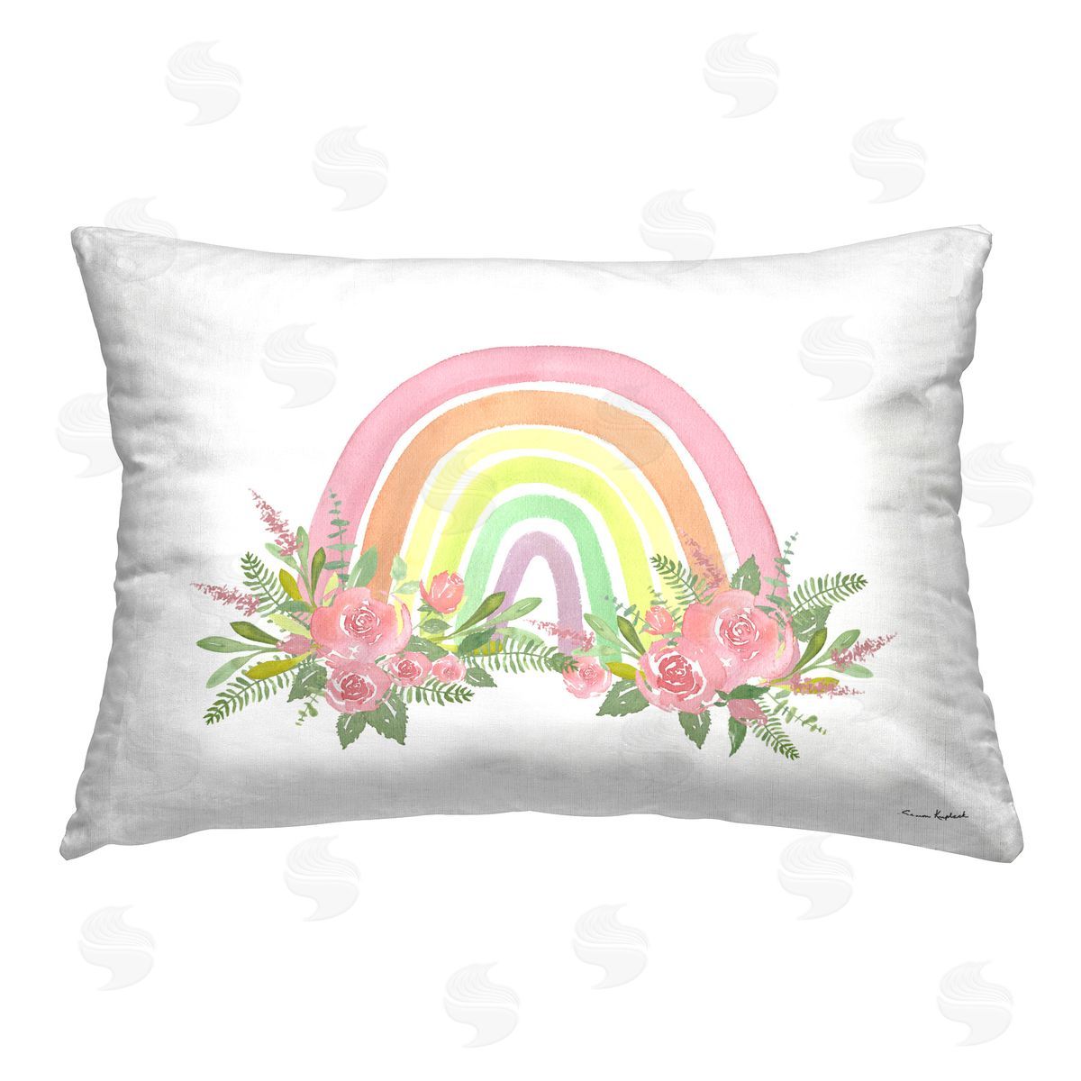 Sharon Kuplack Floral Pastel Rainbow Printed Plush Polyester Throw Pillow