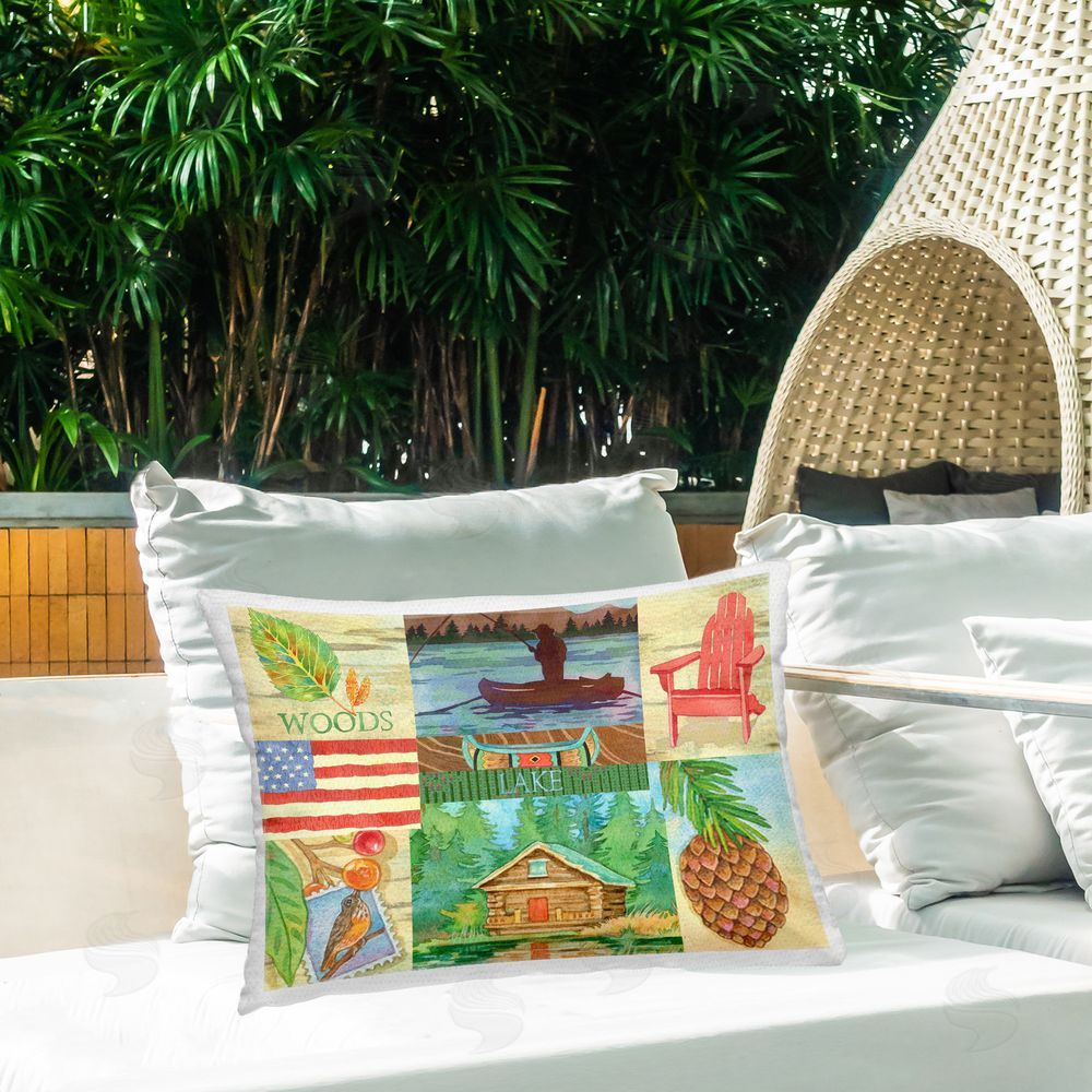 Andrea Tachiera Summer Lake Collage Outdoor Quick-Dry Polyester Printed Throw Pillow in Back Yard