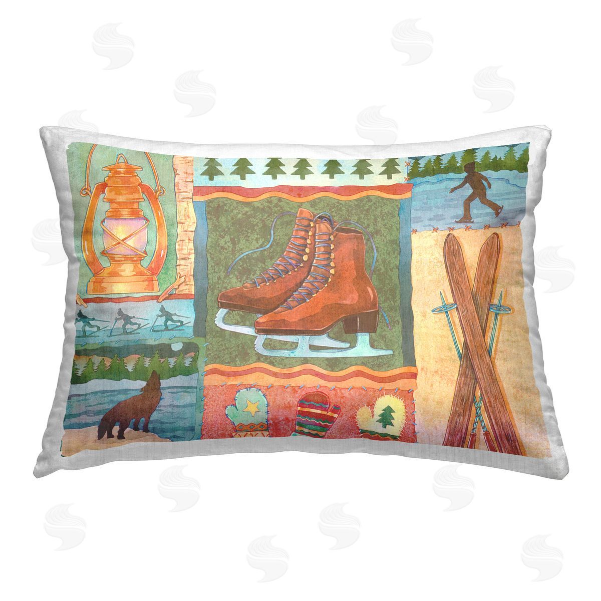 Andrea Tachiera Winter Cabin Collage Printed Plush Polyester Throw Pillow