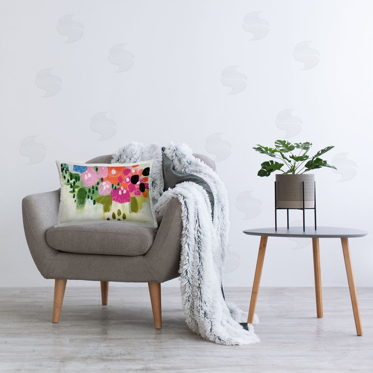 Yvette St. Amant Abstract Brushed Floral Printed Plush Polyester Throw Pillow