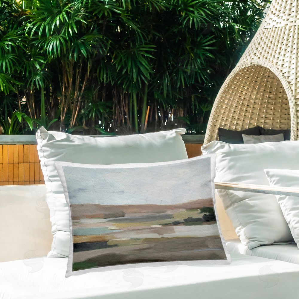 Ethan Harper Neutral Desert Hills Outdoor Quick-Dry Polyester Printed Throw Pillow in Back Yard