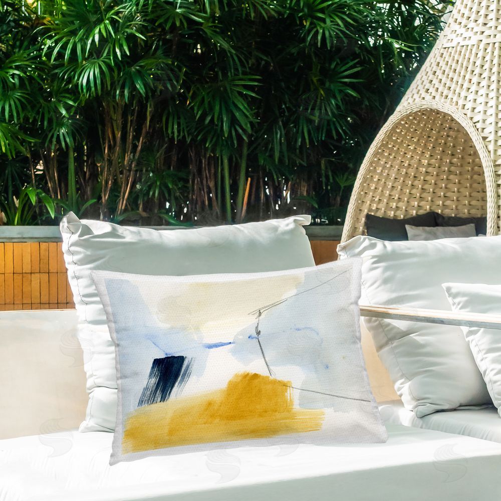 Victoria Barnes Abstract Paint Yellow Accent Outdoor Quick-Dry Polyester Printed Throw Pillow in Back Yard