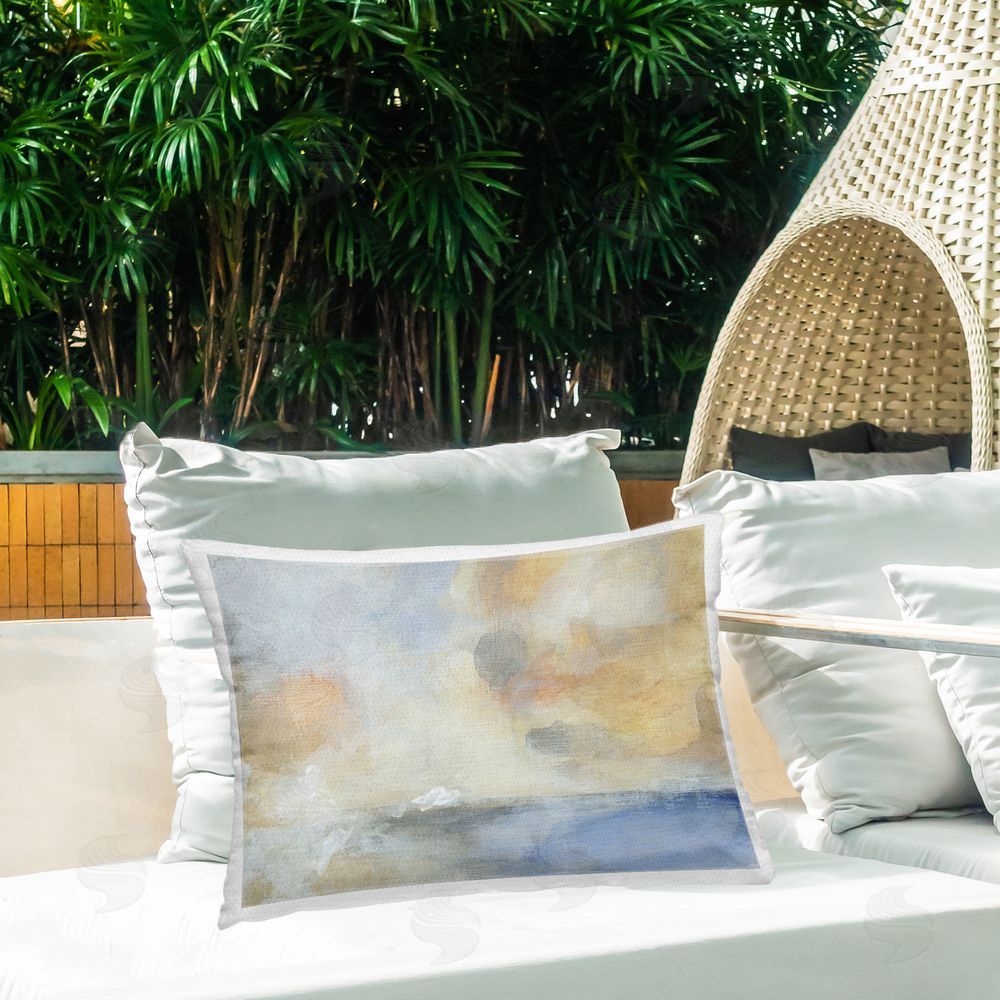 M. Gloria Hunter Abstract Foggy Sea Outdoor Quick-Dry Polyester Printed Throw Pillow in Back Yard