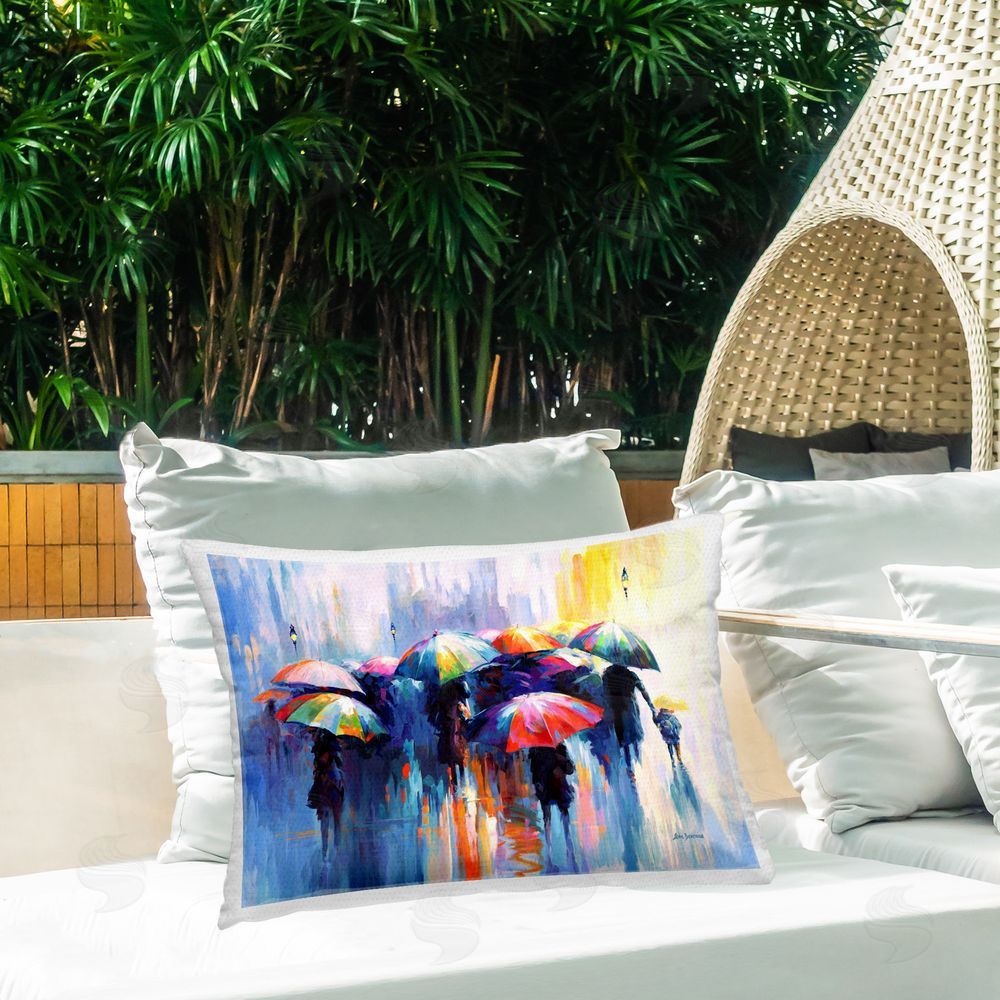 Leon Devenice Memories Beneath Rain Outdoor Quick-Dry Polyester Printed Throw Pillow in Back Yard