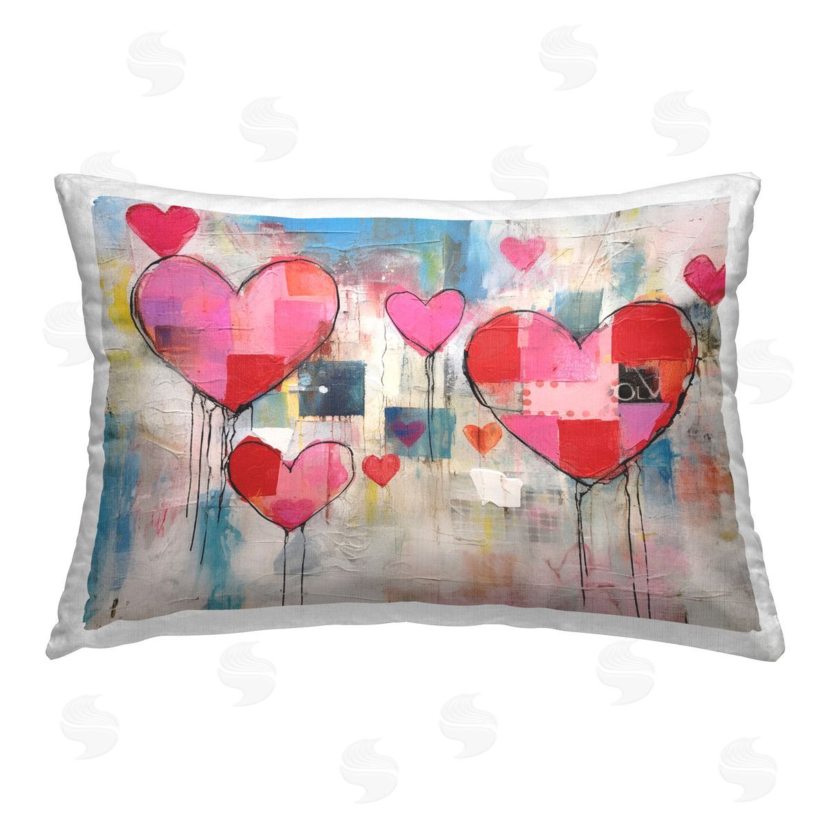 LSR Design Studio Urban Hearts Painting Collage Printed Plush Polyester Throw Pillow