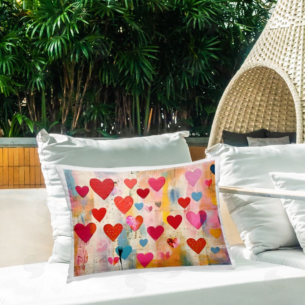 LSR Design Studio Playful Patterned Hearts Outdoor Quick-Dry Polyester Printed Throw Pillow in Back Yard