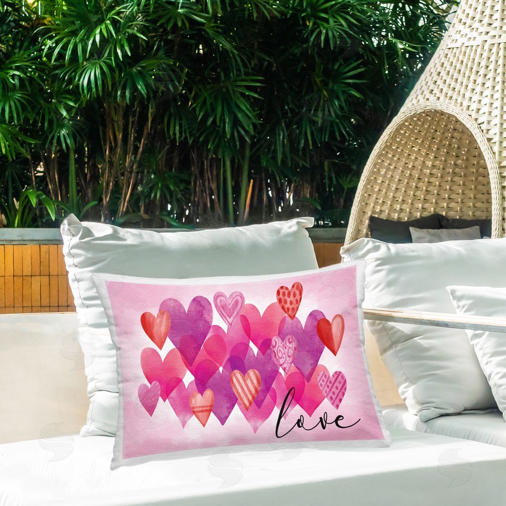 Nicole DeCamp Love with Layered Hearts Outdoor Quick-Dry Polyester Printed Throw Pillow in Back Yard