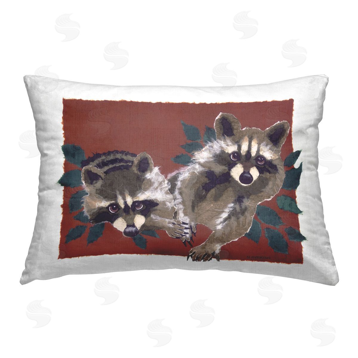 Nancy Overton Two Raccoons & Leaves Printed Plush Polyester Throw Pillow