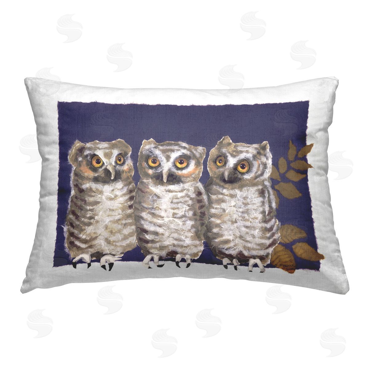 Nancy Overton Owl Trio & Leaves Printed Plush Polyester Throw Pillow
