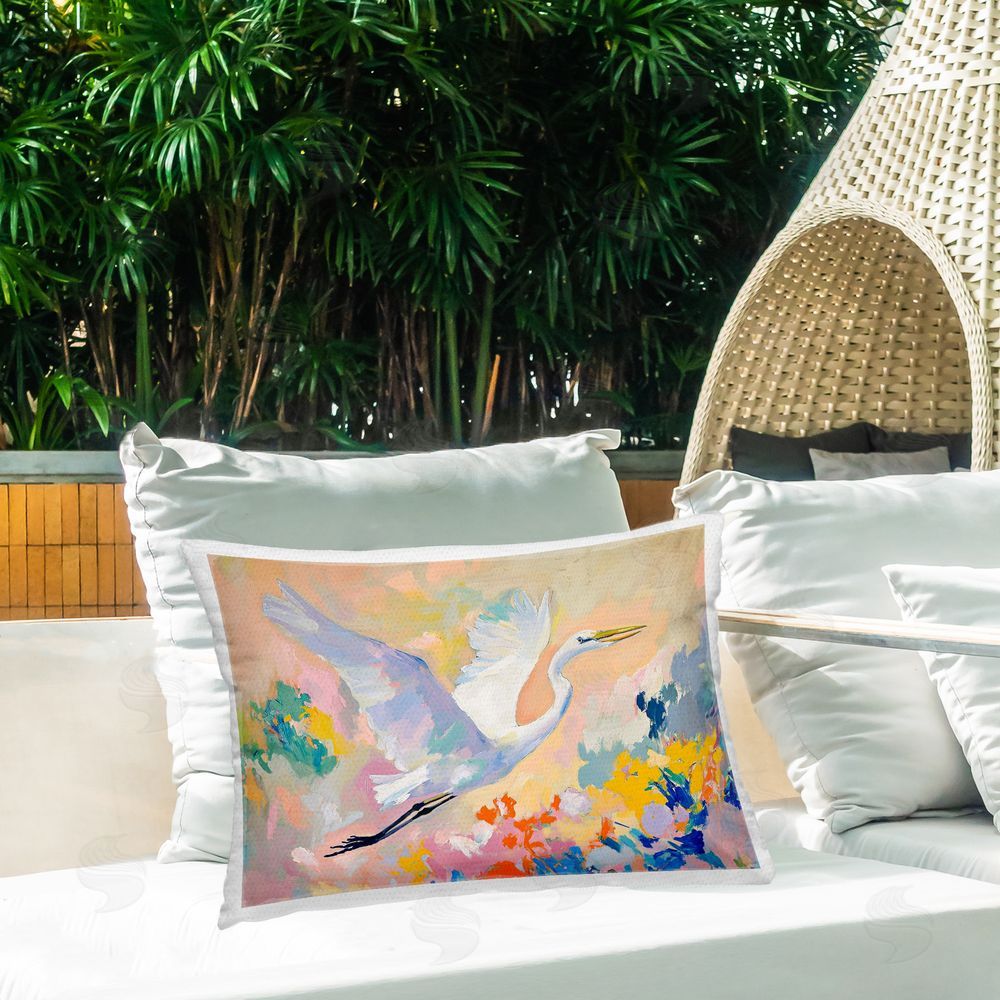 Ramona Murdock Heron & Abstract Botanicals Outdoor Quick-Dry Polyester Printed Throw Pillow in Back Yard