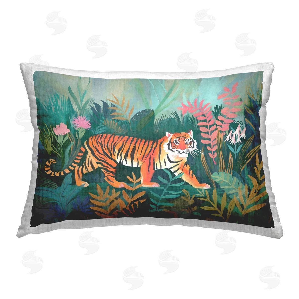 Ramona Murdock Tiger in Jungle Leaves Printed Plush Polyester Throw Pillow