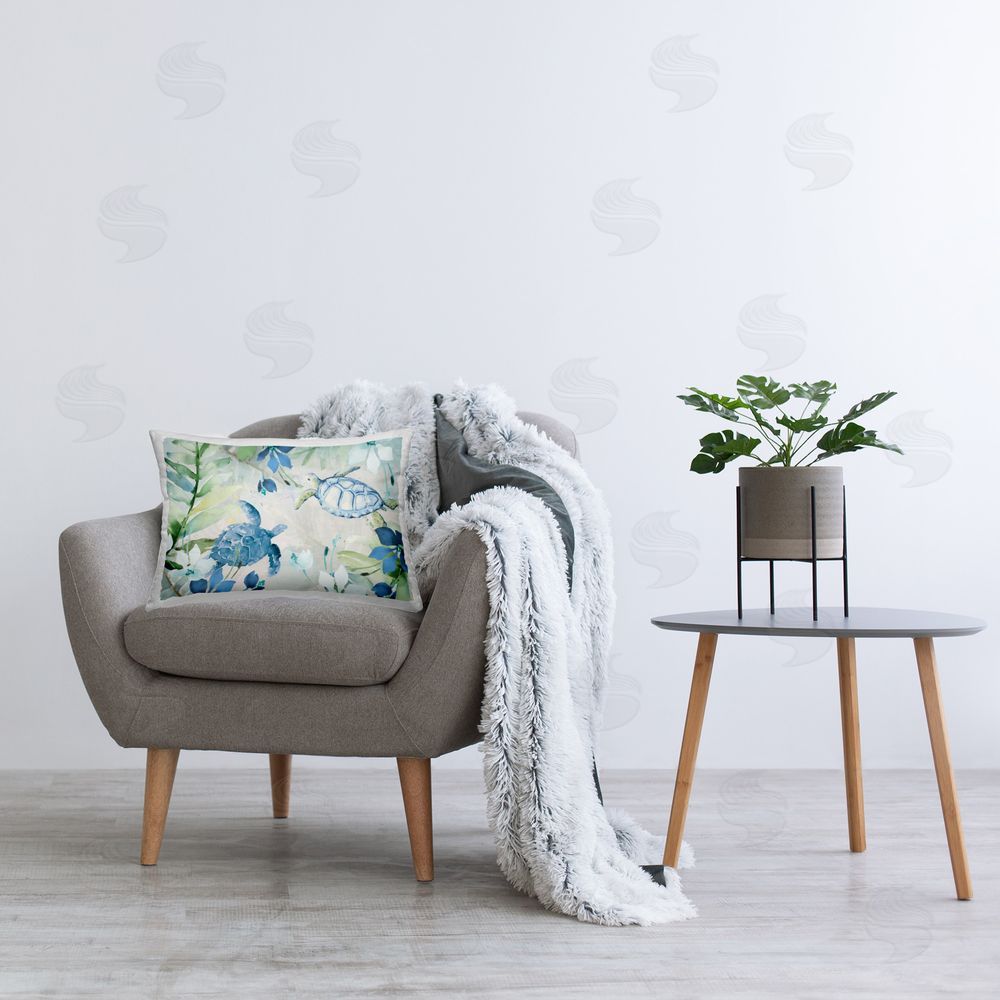 Lanie Loreth Turtles Among Flowers Printed Plush Polyester Throw Pillow On Chair