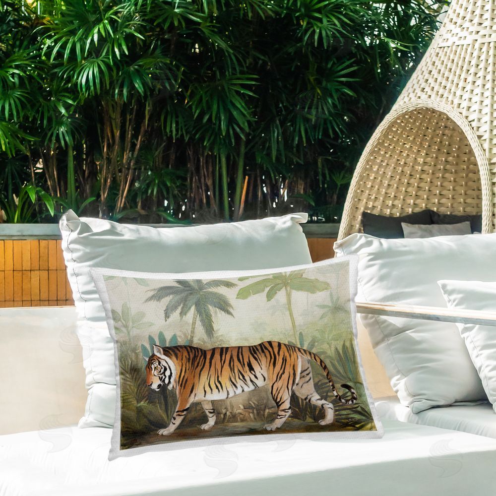 Julia Purinton Prowling Tiger in Forest Outdoor Quick-Dry Polyester Printed Throw Pillow in Back Yard