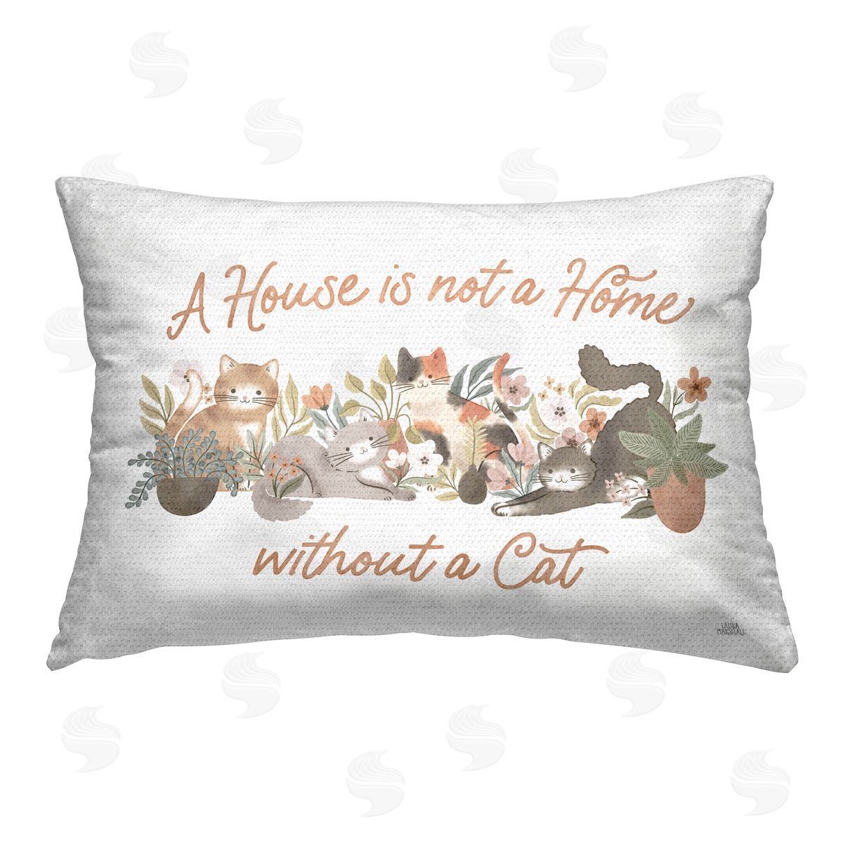 Laura Marshall Cozy Cats & Plants Phrase Outdoor Quick-Dry Polyester Printed Throw Pillow