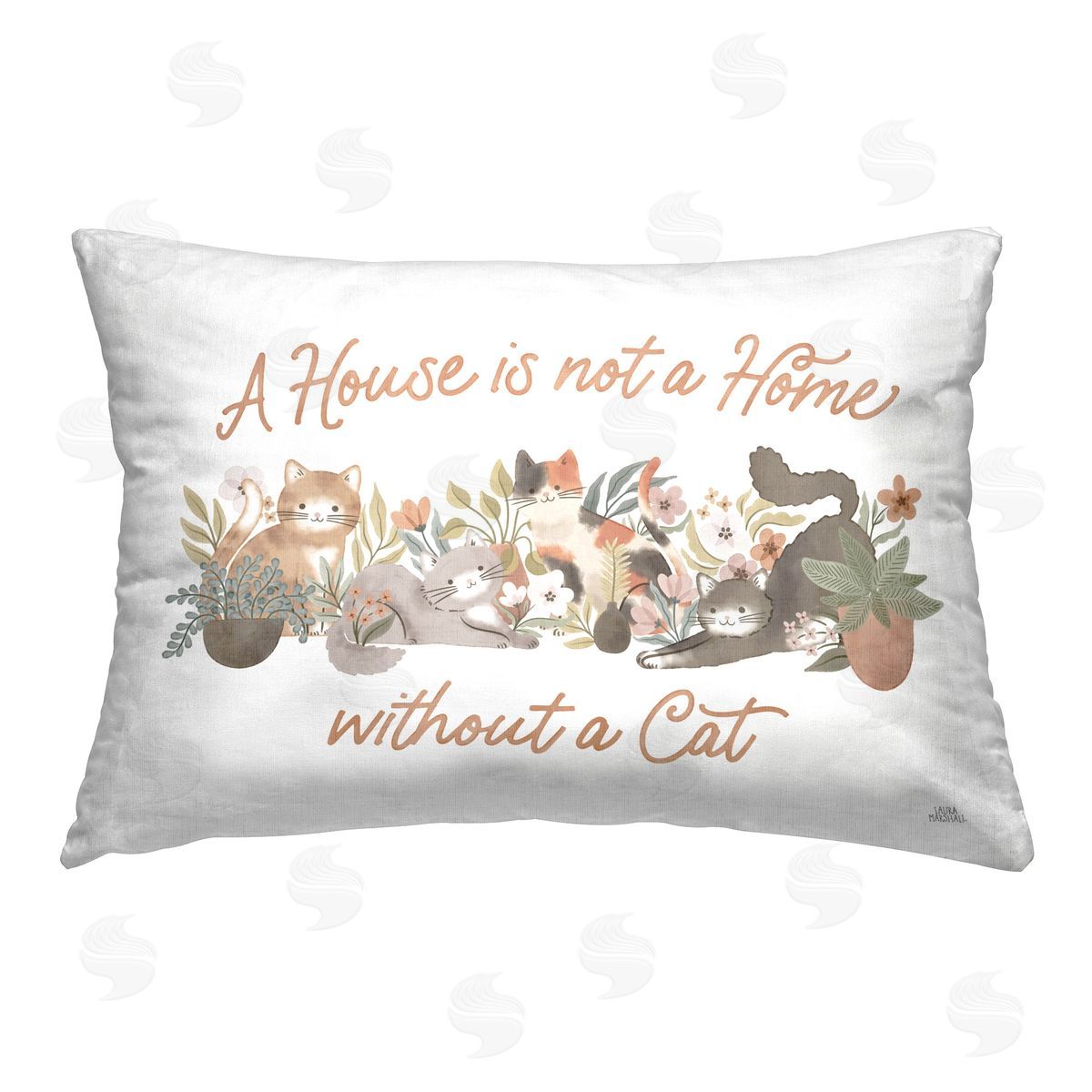 Laura Marshall Cozy Cats & Plants Phrase Printed Plush Polyester Throw Pillow