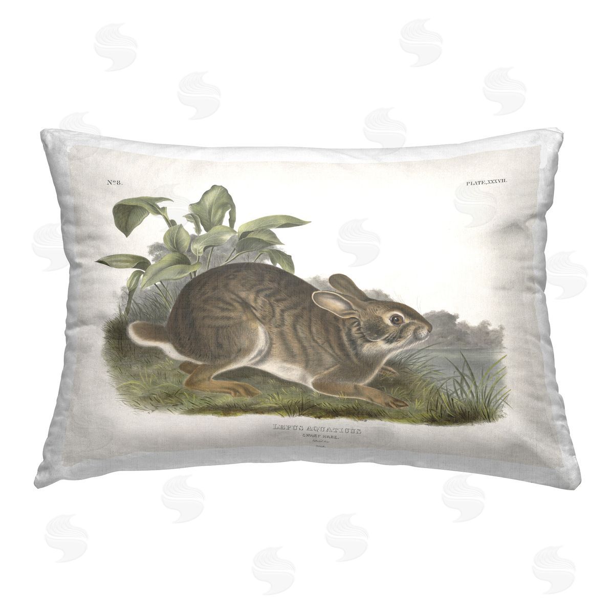 Wild Apple Portfolio Vintage Cottage Hare Printed Plush Polyester Throw Pillow