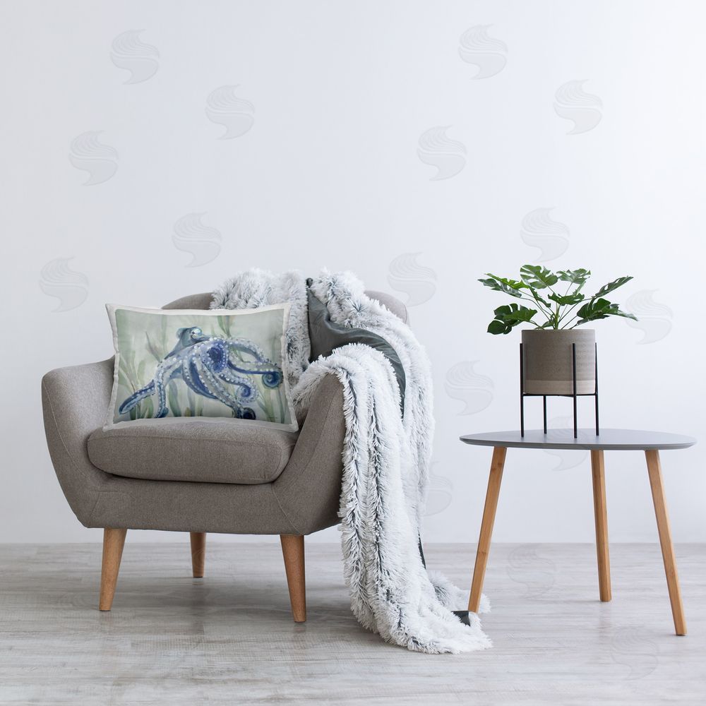 Danhui Nai Deep Dweller Octopus Printed Plush Polyester Throw Pillow On Chair