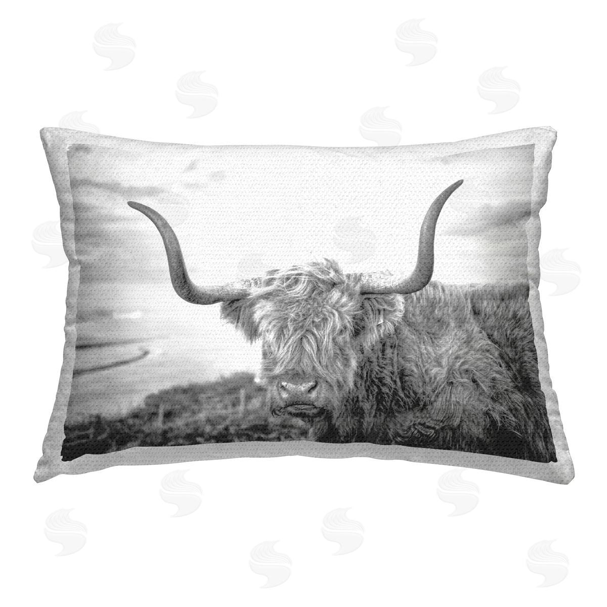 Jasper Huish Traditional Fuzzy Cattle Outdoor Quick-Dry Polyester Printed Throw Pillow