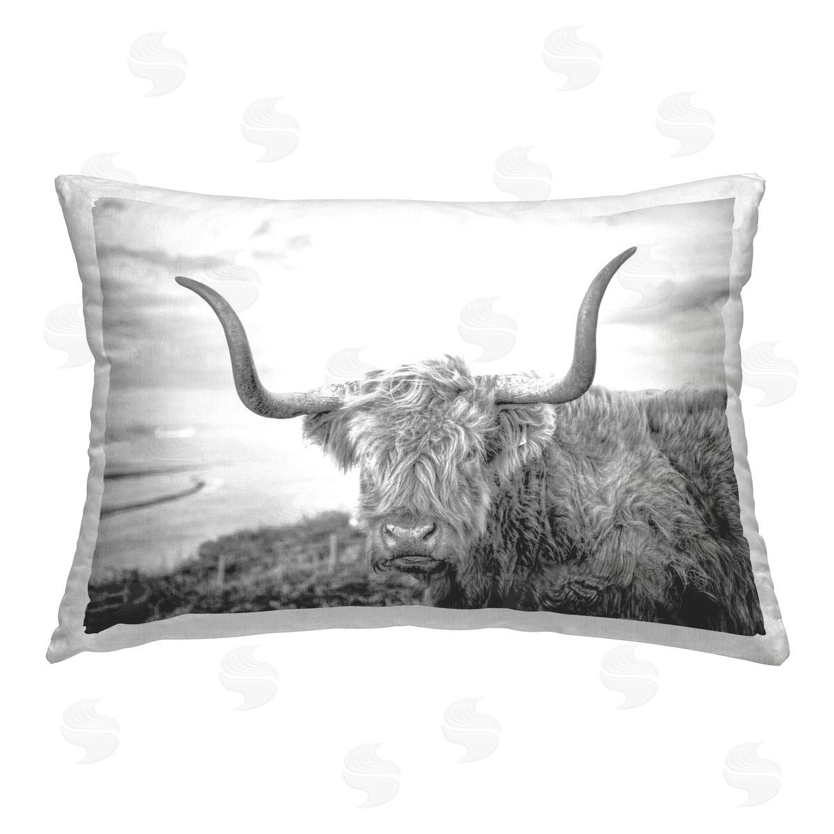 Jasper Huish Traditional Fuzzy Cattle Printed Plush Polyester Throw Pillow