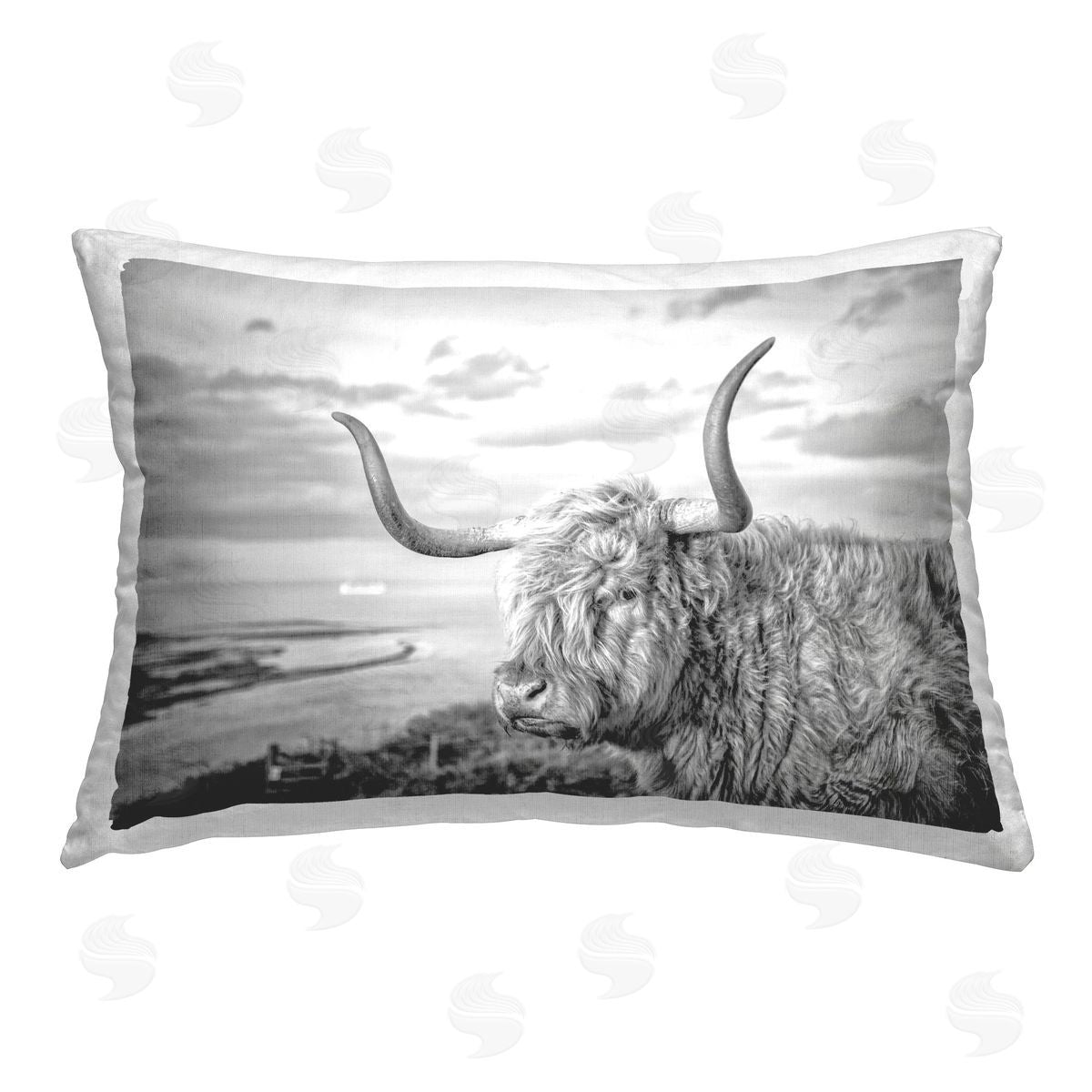 Jasper Huish Cattle with Ocean Breeze Printed Plush Polyester Throw Pillow