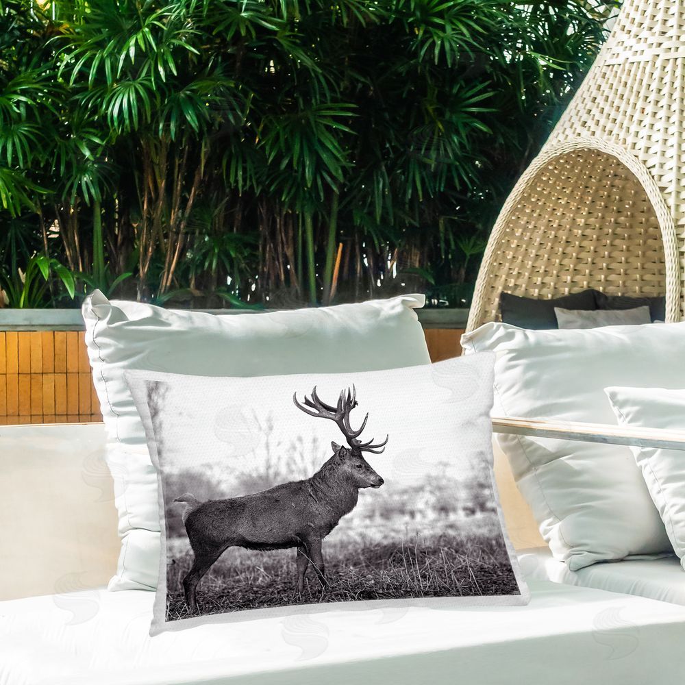 Jasper Huish Elk in Peaceful Forest Outdoor Quick-Dry Polyester Printed Throw Pillow in Back Yard