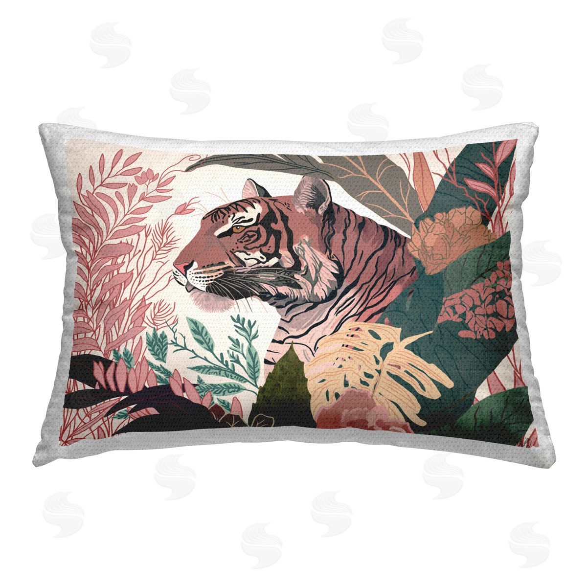 Fab Funky Tiger Peeking from Leaves Outdoor Quick-Dry Polyester Printed Throw Pillow