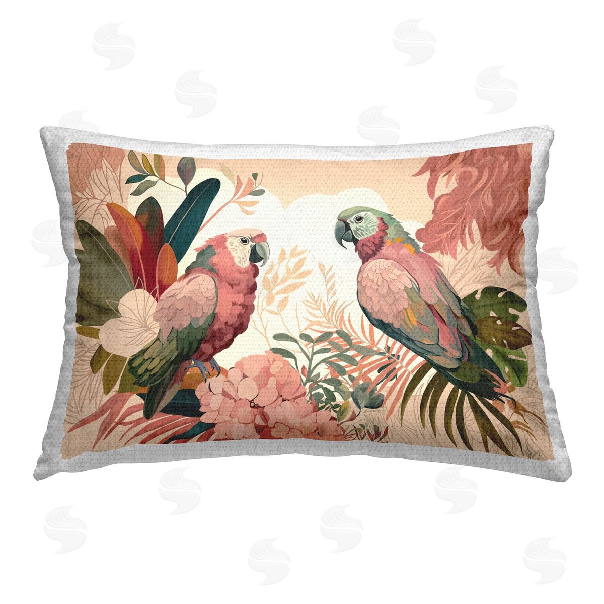 Fab Funky Pink Parrots & Leaves Outdoor Quick-Dry Polyester Printed Throw Pillow