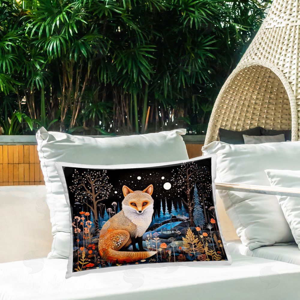 Ray Powers Forest Fox in Nature Outdoor Quick-Dry Polyester Printed Throw Pillow in Back Yard