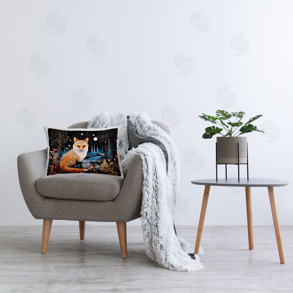 Ray Powers Forest Fox in Nature Printed Plush Polyester Throw Pillow On Chair