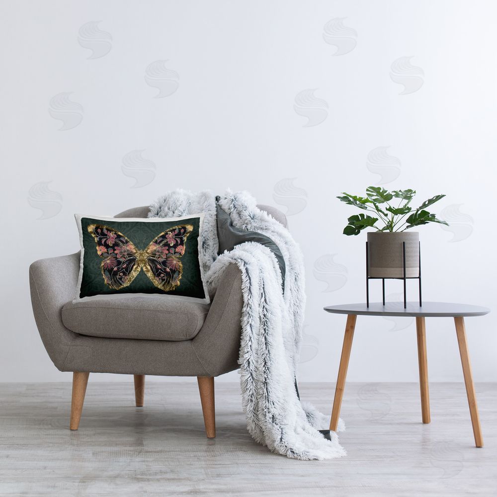 Victoria Barnes Botanical Pattern Butterfly Printed Plush Polyester Throw Pillow On Chair