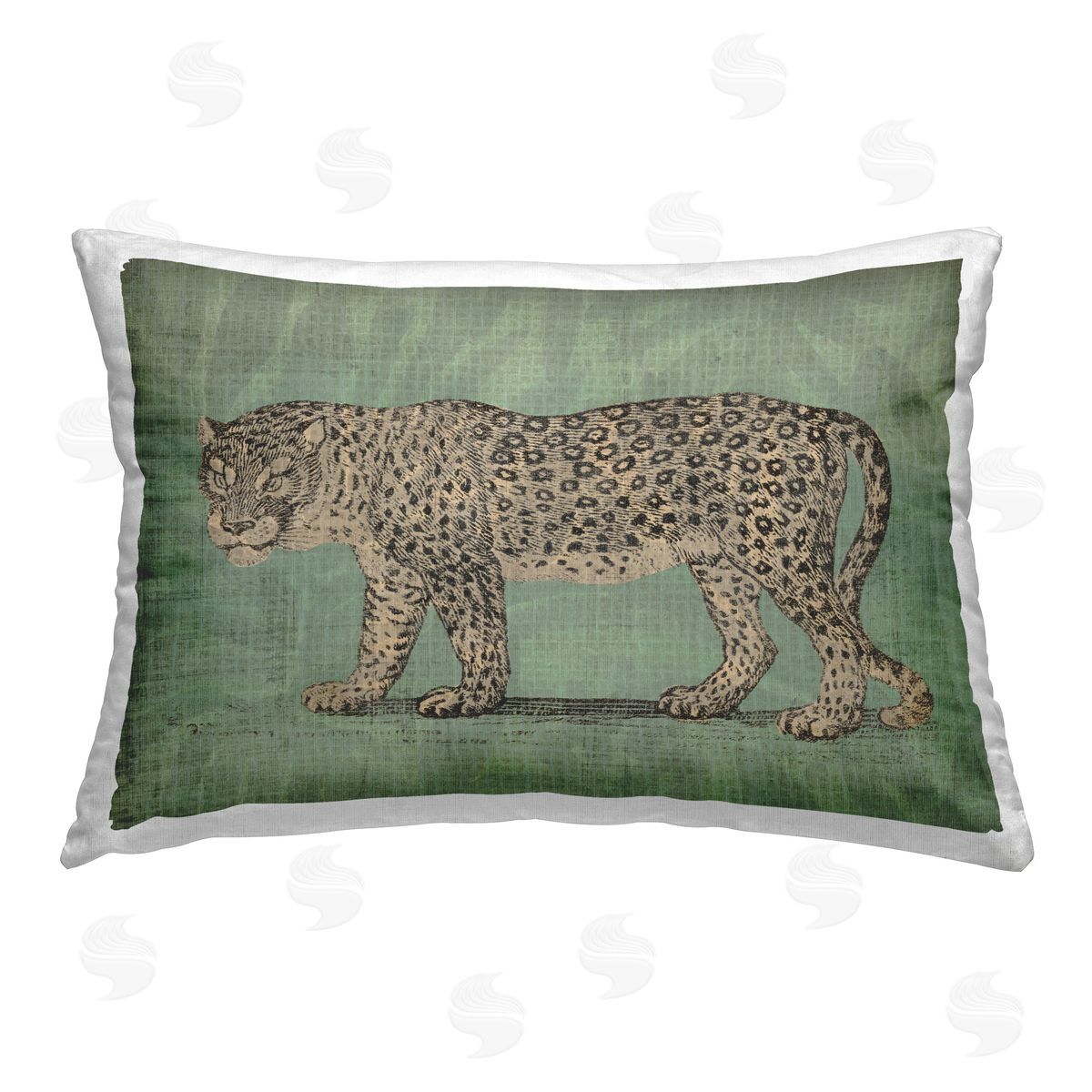 June Erica Vess Fierce Leopard on Green Printed Plush Polyester Throw Pillow