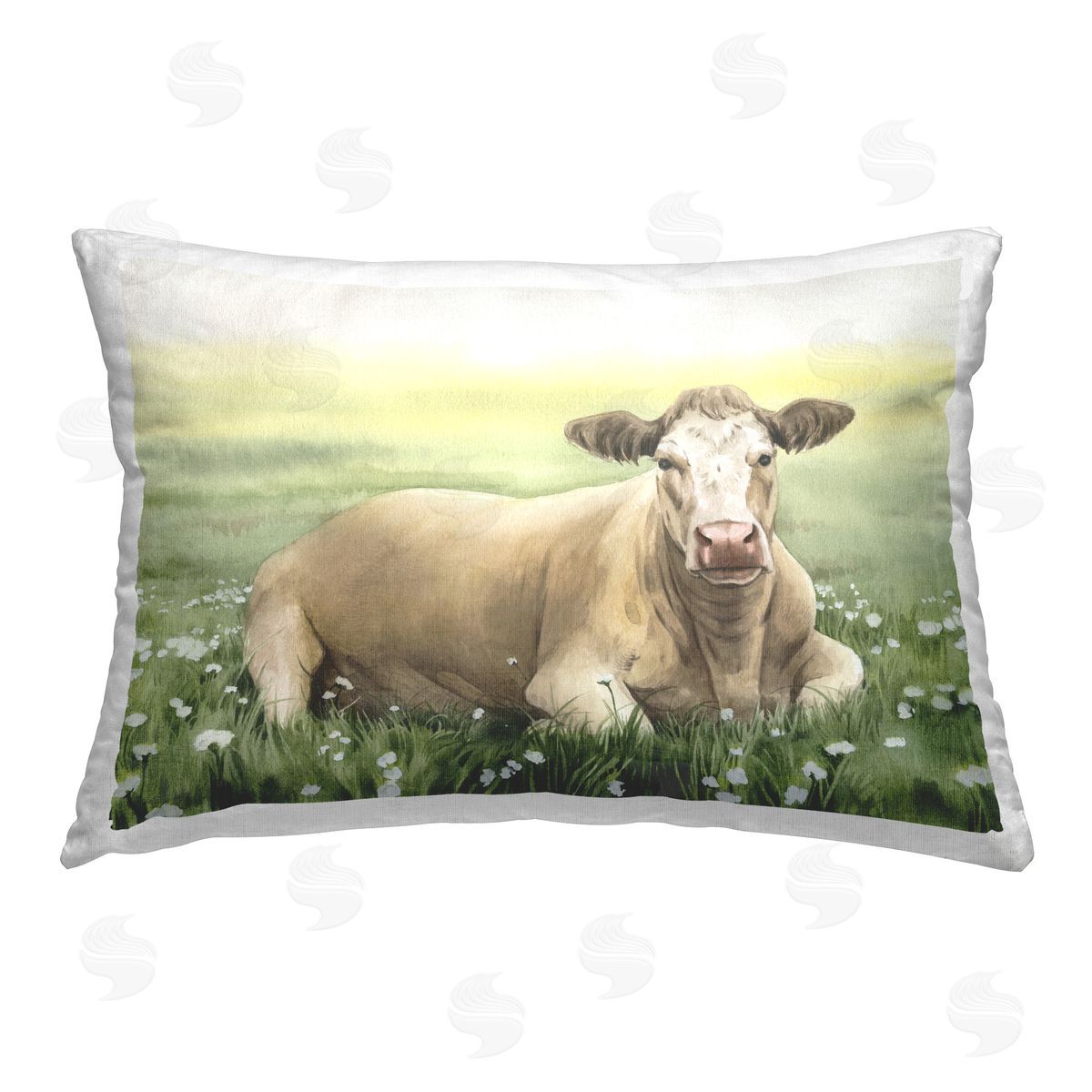 Grace Popp Resting Beige Cow Printed Plush Polyester Throw Pillow