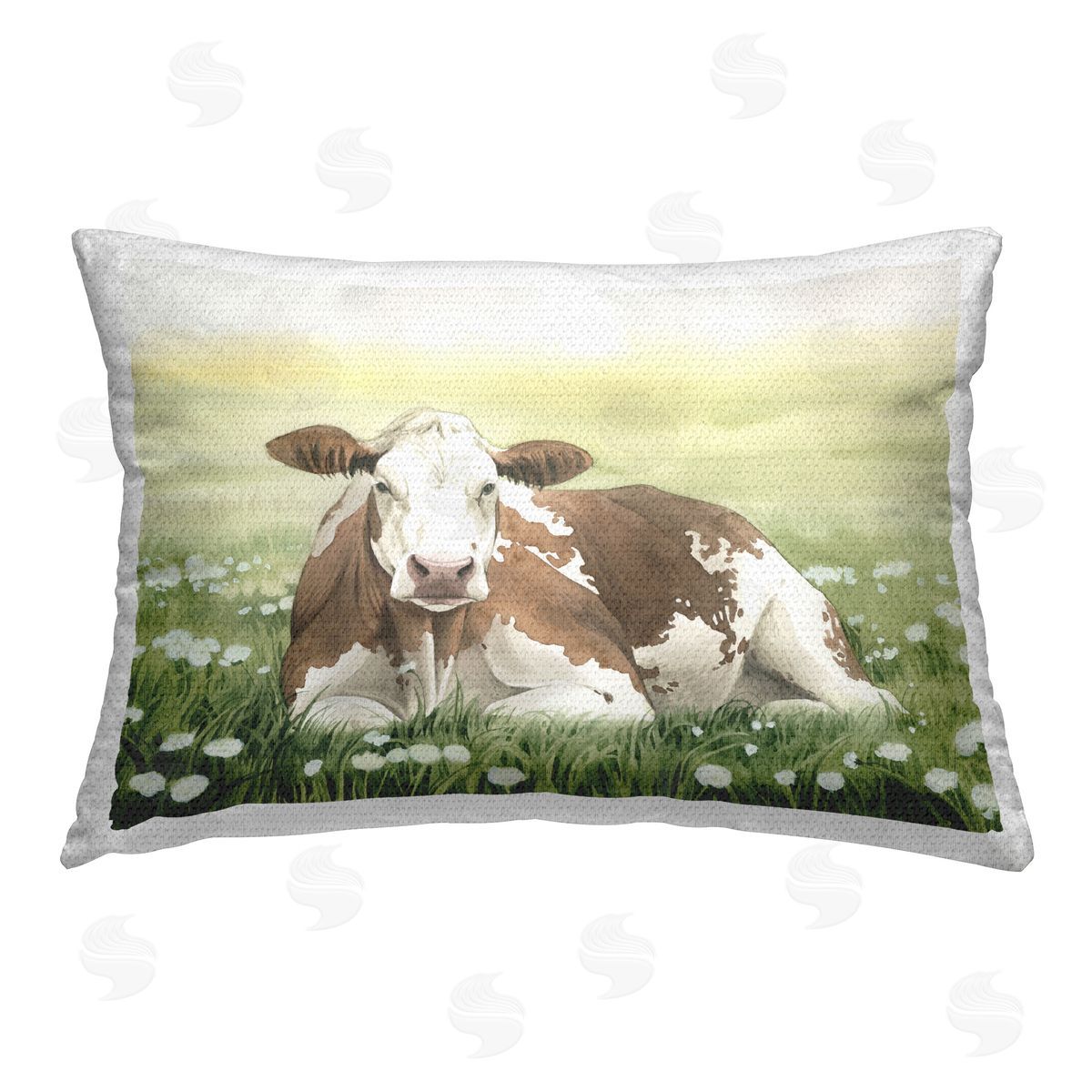 Grace Popp Cow & Meadow Blossoms Outdoor Quick-Dry Polyester Printed Throw Pillow