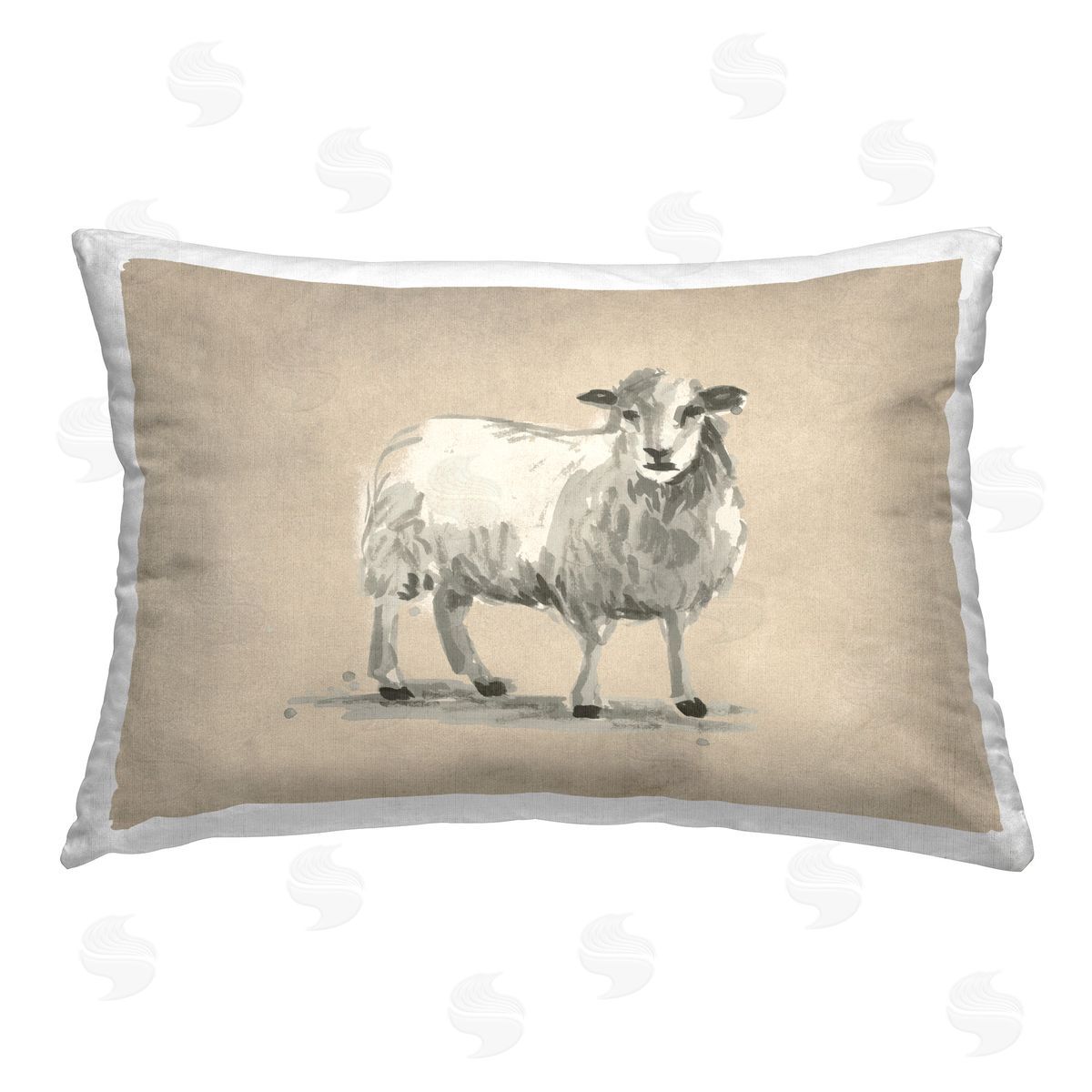 June Erica Vess Gazing Sheep on Beige Printed Plush Polyester Throw Pillow