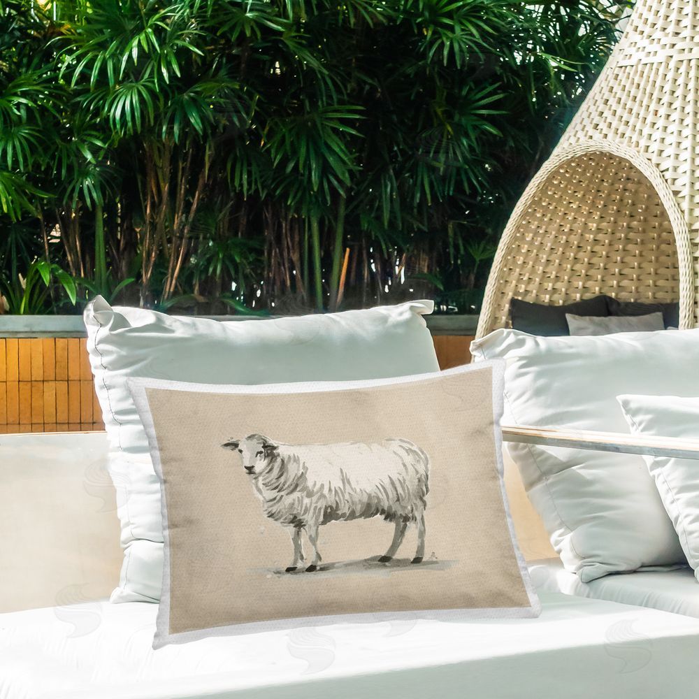 June Erica Vess Traditional Minimal Sheep Outdoor Quick-Dry Polyester Printed Throw Pillow in Back Yard