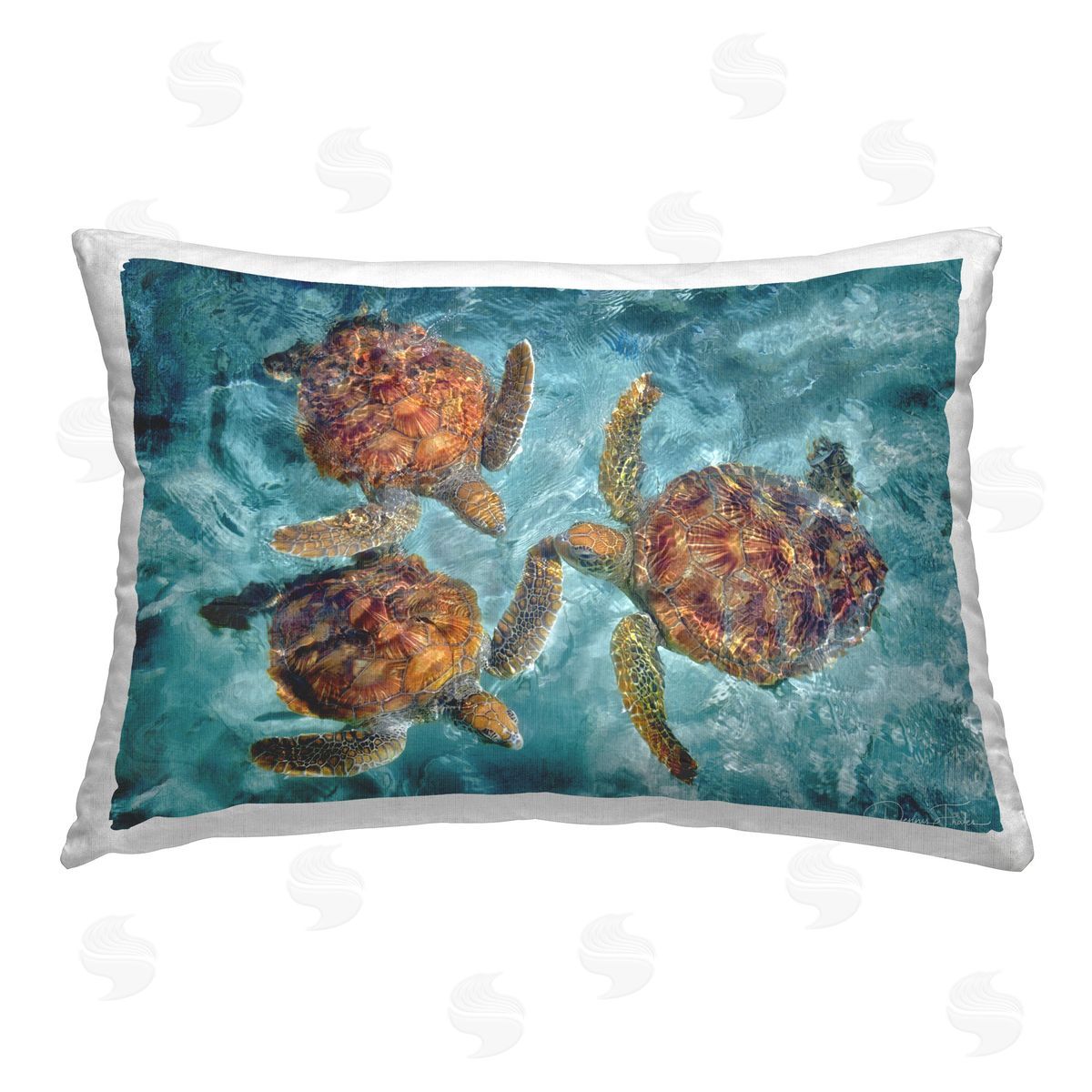 Dennis Frates Swimming Tortoise Trio Printed Plush Polyester Throw Pillow