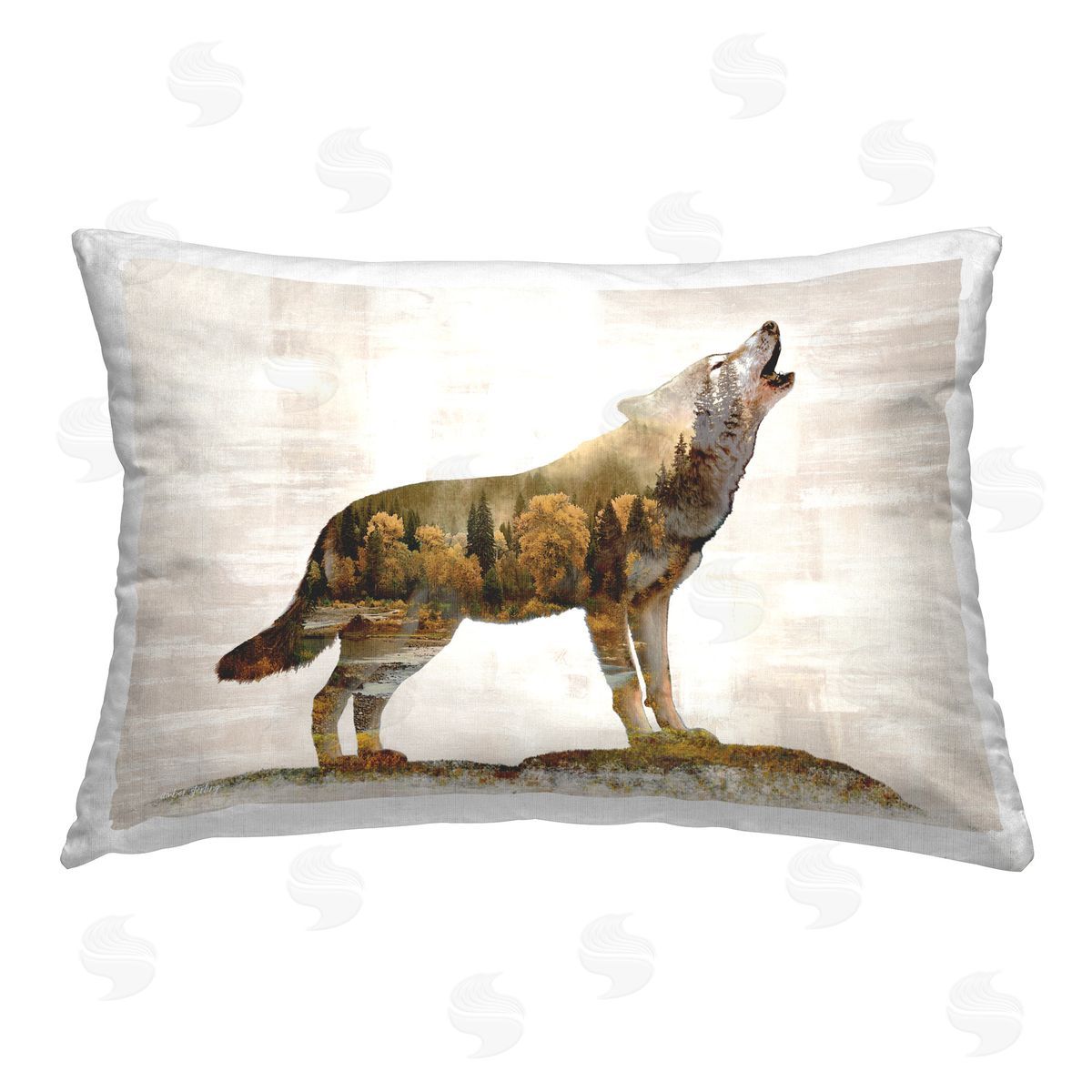 Amber Sterling Forest Pattern Wolf Printed Plush Polyester Throw Pillow